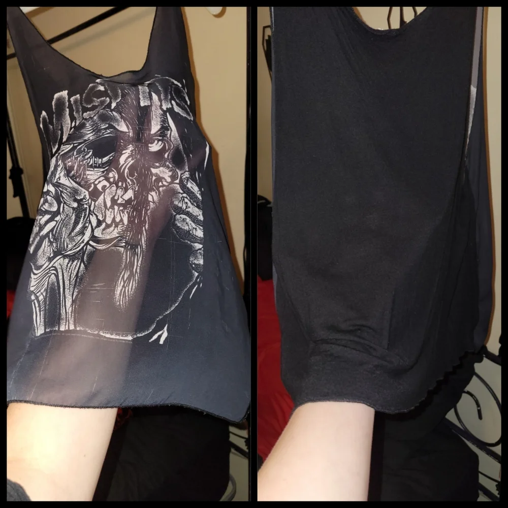 Vtg USA blk mesh Misfits skull mommy can I kill tonight graphics sheer tank XL - Picture 10 of 17